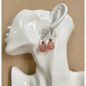 Rose Pink Agate Gem stone with German Silver Earrings - Annie Sakhamo